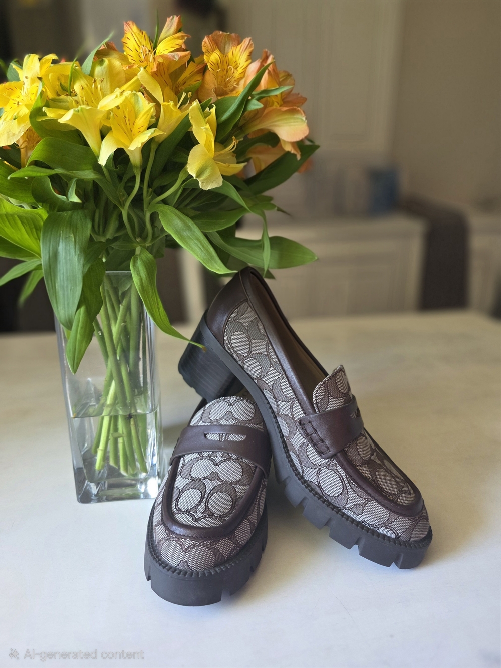 Coach Cora Jacquard Brown Loafer with Lug Rubber Soles - Picture 5 of 5